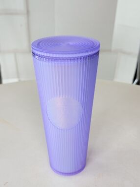 Starbucks Fall Lilac Lavender Iridescent Ribbed Tall Tumbler with Lid No Straw